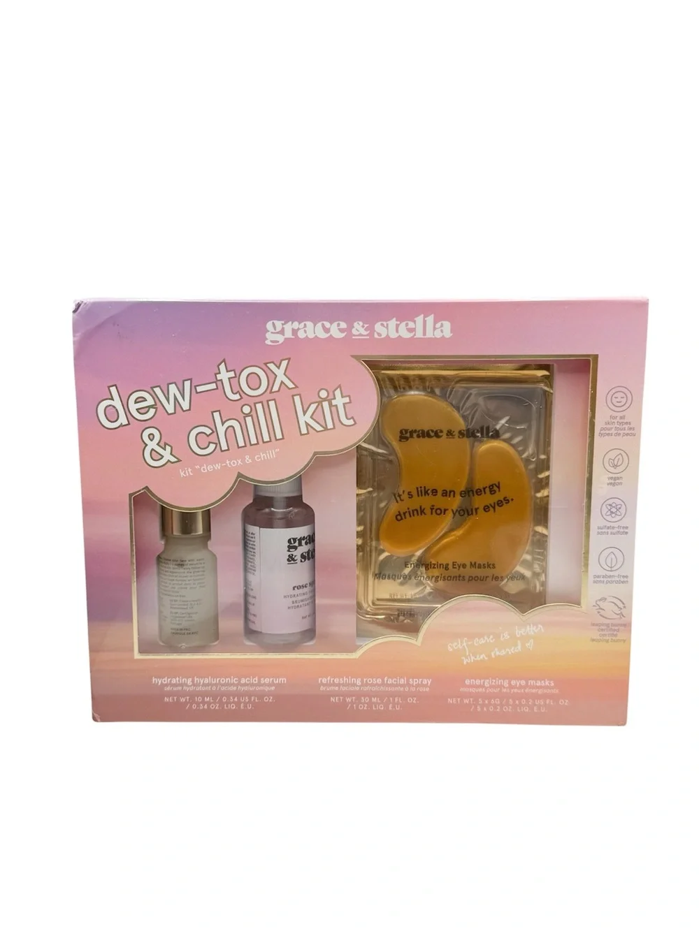 Grace & Stella Dew-Tox & Chill Kit NIB Spa Gift Set Hyaluronic & Eye Masks